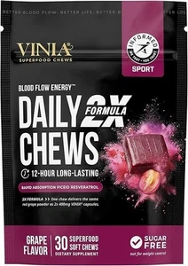 VINIA Superfood Daily Chews 2X Formula – Red Grape Chews Made with Real Piceid - Picture 1 of 22
