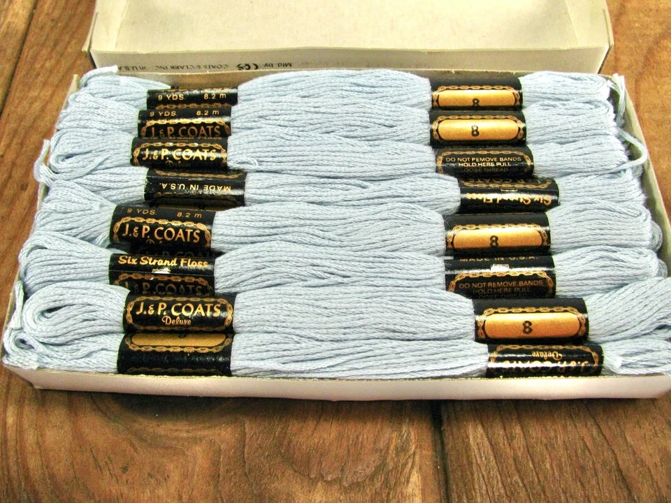 Vintage J&P Coats Embroidery Floss Color #8 Pale Blue Full 24 Skein Box - Image 1 of 4