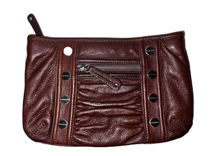 B. MAKOWSKY Purse Cognac Brown Pebble Leather Clutch Shoulder Bag - No Strap - Picture 1 of 4