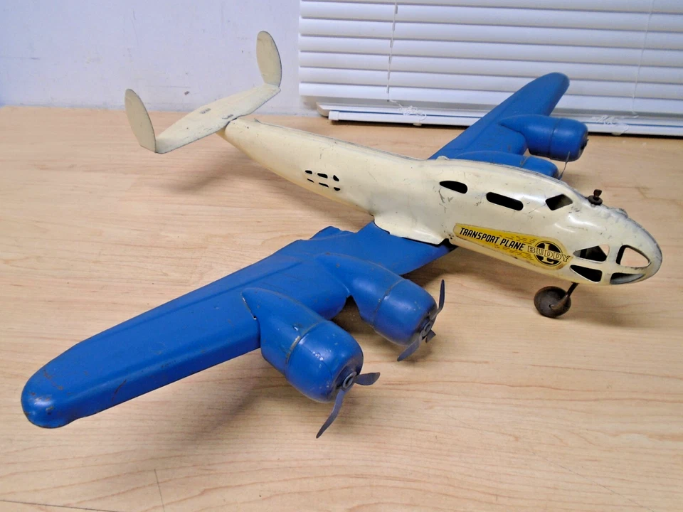 Большой c40s Buddy L Прессованная Сталь ТРАНСПОРТНЫЙ САМОЛЕТ Деревянные Колеса КАК ЕСТЬ В ПРОДАЖЕ - Изображение 1 из 4