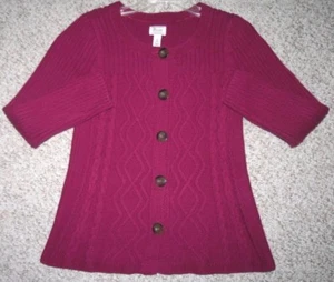 Small Bass Purple Sweater Cotton Women's Button Front Cardigan Shirt Top WS266 - Picture 1 of 4