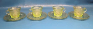 Juego de 4 tazas y platillos de café sándwich verde Chantilly de vidrio Tiara Indiana - Imagen 1 de 3