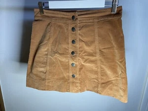 Madewell Women's Warm Camel Velvet A-line Button Up Mini Skirt Size 0 - Picture 1 of 7