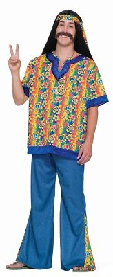 Far Out Man Dude 60's Hippie Flower Child Fancy Dress Up Halloween Adult Costume - Image 1 of 2