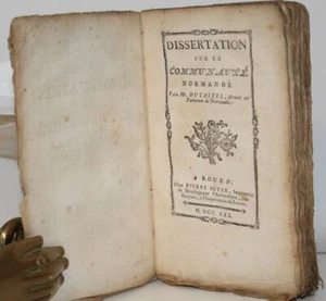 DU CASTEL Dissertation sur la Communauté normande droit 1770 - Picture 1 of 5