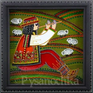 Pintura popular tradicional ucraniana sobre vidrio hecha a mano decoración de pared enmarcada 14x14cm - Imagen 1 de 5