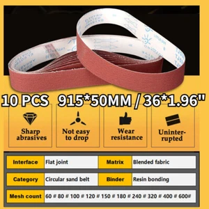 10pcs Sanding Belts 60-400# Grit Accessories For Furniture Polishing 915*50mm - Picture 1 of 12