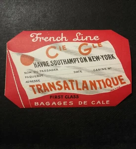 paquebot S.S.FRANCE - Etiquette Cie TRANSATLANTIQUE FRENCH LINE Première Classe - Imagen 1 de 2