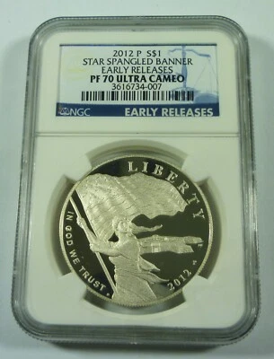 2012 P STAR SPANGLED BANNER PF70 ULTRA CAMEO NGC 90% Silver Commemorative Dollar - Image 1 of 2