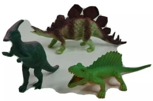 Dinosaur Plastic Small Toys Figurines 3 Pieces Kentrosaurus Parasaurolophus - Picture 1 of 8