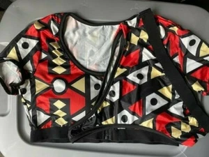 Red print short sleeve two piece bathing suit crop top sets womens swimwear - Picture 1 of 4