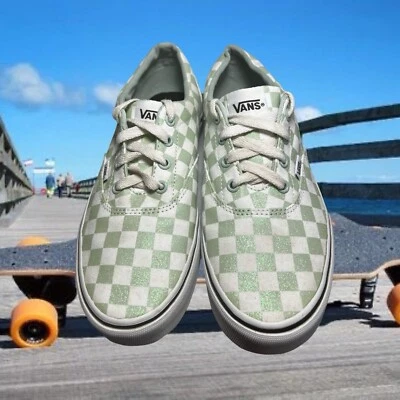 Vans Cheney Mint Green Glitter Checkerboard Lace Ups Women Size 8.5 Foto 1 de 4