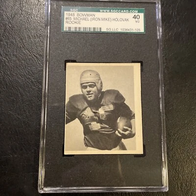 1948 Bowman #65 Iron Mike Holovak  ROOKIE SGC 40 Chicago Bears Boston College VG - Image 1 of 4