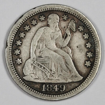 Moneda de diez centavos Liberty Seated 1849.  Natural sin limpiar.  VF.   180951 Foto 1 de 2
