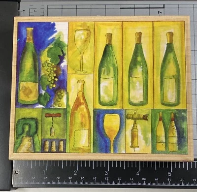 Stamps Happen Rubber Stamp Michael Clark Wine Collage 90290 Bottle Grapes Cork - Изображение 1 из 4