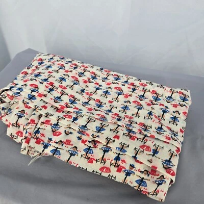 Vintage Knit Fabric 116"x152" Boys Girls Riding Trikes Print Stretches One Way - Image 1 of 4