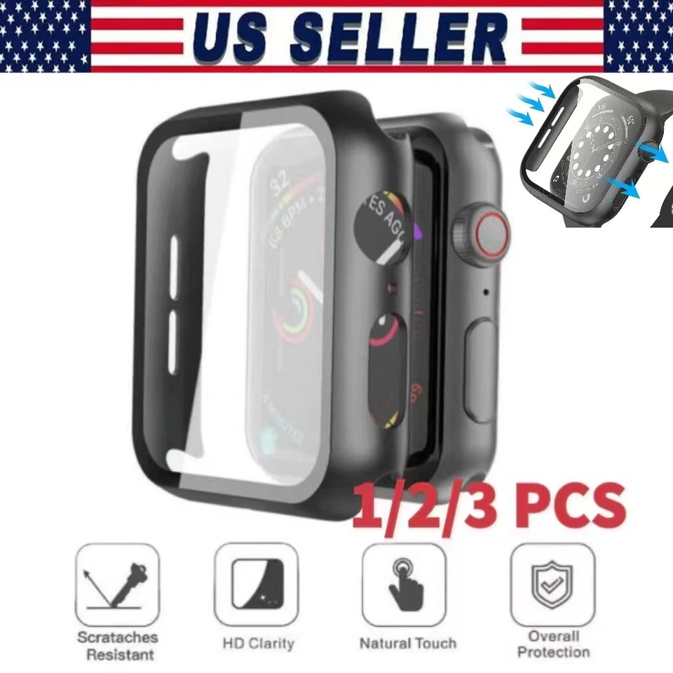 For Apple Watch 7/6/5/4/3/2/1/SE Case Cover 38/41/42/45/40/44mm Screen Protector - Image 1 of 4