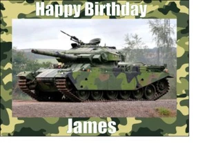 Hoja de helado verde de camuflaje personalizado tanque del ejército pastel decoración - Imagen 1 de 1