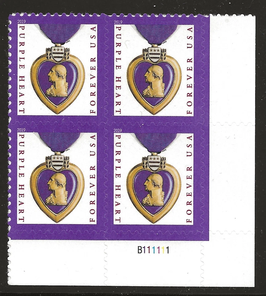 US Scott #5419, Plate Block #B111111 2019 Purple Heart VF MNH Lower Right - Image 1 of 1