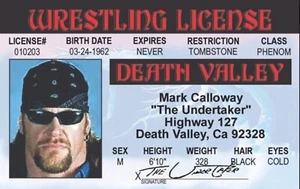 The Undertaker Drivers License 3.4” X  2.2” Laminated ID Card. - Picture 1 of 2
