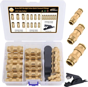 Cheemuii 23 PCS Brass DOT Air Line Fittings Kit 1/4 3/8 1/2 DOT Quick Connect Ai - Picture 1 of 12