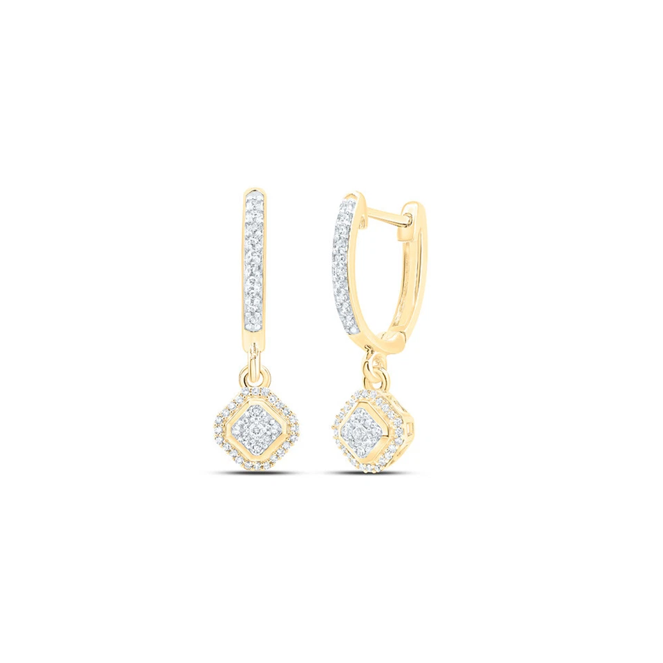 10kt Yellow Gold Womens Round Diamond Hoop Dangle Earrings 1/4 Cttw - Image 1 of 1