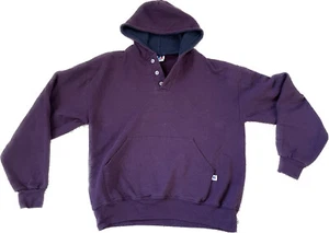 Vintage Russell Athletic USA Hooded Sweatshirt Button Purple Hoodie Large VTG - Picture 1 of 8