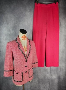 Traje Chaqueta 8 Pantalones Colección St. John 2Ps S Rosa Tejido Negro Botón y Borde ¡EXCELENTE ESTADO USADO! - Imagen 1 de 12