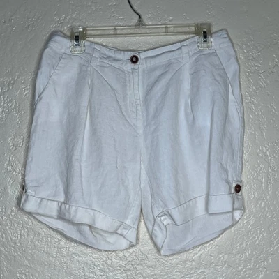 Pantalones cortos para mujer Eileen Fisher blancos de lino orgánico con puños cremallera talla 4 Foto 1 de 4