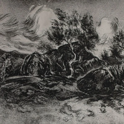 Hans Dietmann Berglandschaft zeitgenössische Kunst sign Radierung Ende 20 Jhd - Bild 1 von 4