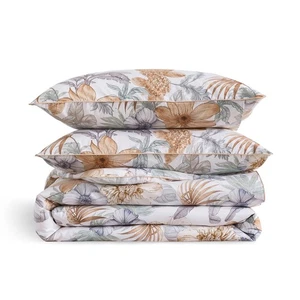 Tropical Floral Queen Size Duvet Cover Set 100% Cotton Percale, Palm Leaves R... - Foto 1 di 9