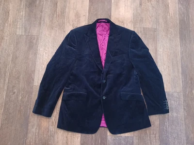 CHARLES TYRWHITT blue Velvet Blazer 44R cotton Smoking Jacket Formal Wear - Image 1 of 4