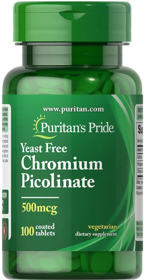 Puritan's Pride Chromium Picolinate 500 mcg Yeast Free - 100 Tablets - Image 1 of 1