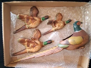 c1950 Chalkware Pheasant Collection - (3)Wall Art Pheasants (1)Long Tail Planter - Picture 1 of 24