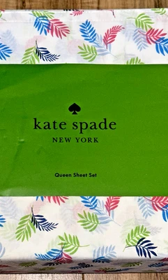 🍃 4-Pc Kate Spade Нью-Йорк цветной листья печати королева простыни комплект 100% хлопок - Изображение 1 из 3