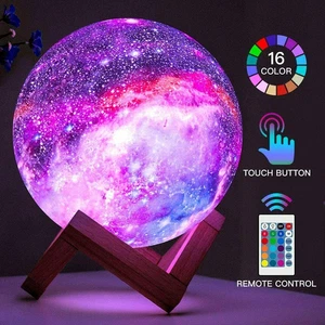 LED 3D Printed Moon Lamp With Remote 16 Colors Touch Control USB  Gift Idea - Picture 1 of 13