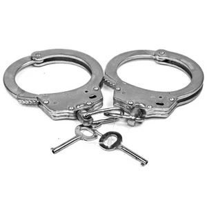 Law Enforcement Solid Steel Handcuffs Sliding Double Lock Mechanism - Picture 1 of 2