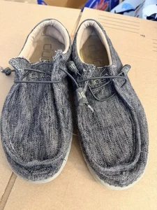 Herren Größe 10 Hey Dude Wally Gewebt Carbone Grau Gebraucht Halbschuhe - Bild 1 von 8