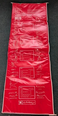 Vintage Double Sided Exercise Mat 68" x 24" Red Blue Exercises Printed on Mat - Image 1 of 4