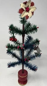 Vtg Feather Like Tree Green Blue Red Berry Beads Wood Base Christmas & Ornaments - Picture 1 of 24