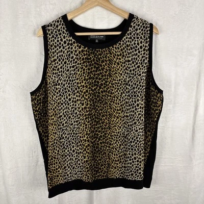 Jones New York Cheetah 豹纹动物印花背心丝绸尺寸 2X — 第 1/4 张图片