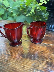Vtg Sugar & Creamer Ruby Red Glass New Martinsville 34 Addie 12 Point - Picture 1 of 3