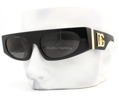 Óculos de sol Dolce Gabbana DG 4411 501/87 preto polido com logotipo dourado DG com estojo - Imagem 1 de 4
