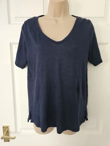 Fat Face Linen Top T Shirt Navy Size 10 Short Sleeves Pocket Summer Lightweight - Picture 1 of 8