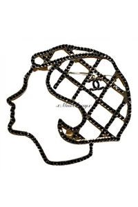 ✨Authentic CHANEL 2018 COCO Mademoiselle Face Profile Black Crystal Brooch Pin - Picture 1 of 12