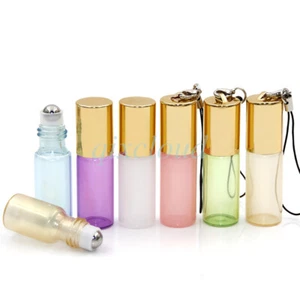 3ml 5ml Mini Glass Essential oil perfume Rollerball Bottle With pendant - Picture 1 of 11