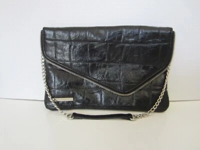 Bolso sin asas Nine West negro imitación cuero cocodrilo cremallera a presión acento asa superior Foto 1 de 4