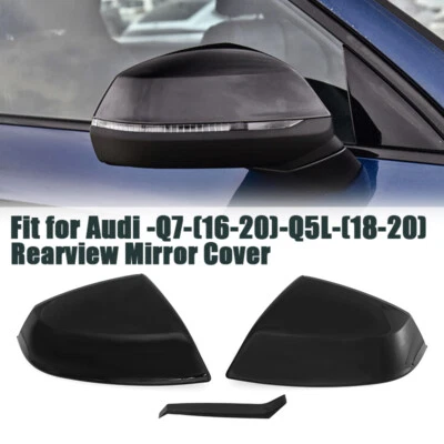 Gloss Black Mirror Cover Caps For Audi Q5 SQ5 Q7 SQ7 With Lane Assist 2018-2024 - Image 1 of 4