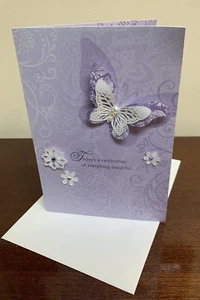 Congratulations Wedding Pearl Purple 3D Butterfly Hallmark Greeting Card - Picture 1 of 3