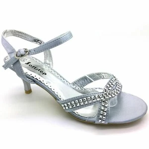 WOMENS PARTY WEDDING KITTEN HEEL DIAMANTE SIMULATED PROM SANDALS UK SIZE 3-8 S-2 - Picture 1 of 13